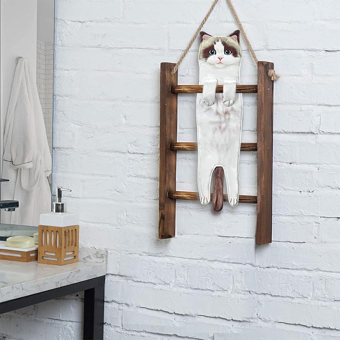 PAT JUUMG Funny Cat Hand Towels for Bathroom & Kitchen Decor - Super Absorbent Soft - Housewarming & Cat Lovers' Gifts