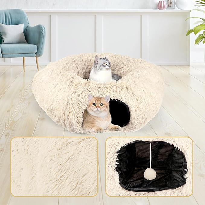 LifeIdeas Large Bed, Cat Tunnel Foldable Donut Tunnel with Fluffy Toy Balls and Washable Pads, Full for Kitten, Cat, Puppy, Ferret, Rabbit, Cat Tunnels for Indoor Cats