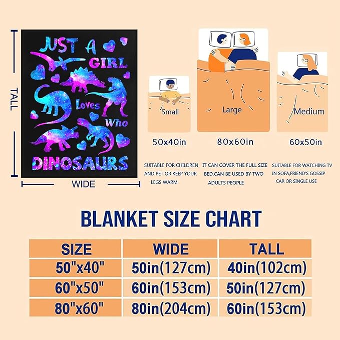 Dinosaur Blanket Soft Cozy Warmth Flannel Dinosaurs Throw Blankets Just A Girl Who Loves Dinosaur Blankets Bedding Decor for Dinosaurs Lover Girls Women Adults Gifts 60"x50"