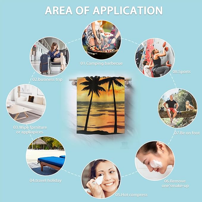 Tropical Palms Hand Towels Set of 2,Beach Sunset Soft Fingertip Bath Towel Small Face Washcloths Decor Kitchen Towel for Hotel Spa Gym Sport 28x14in