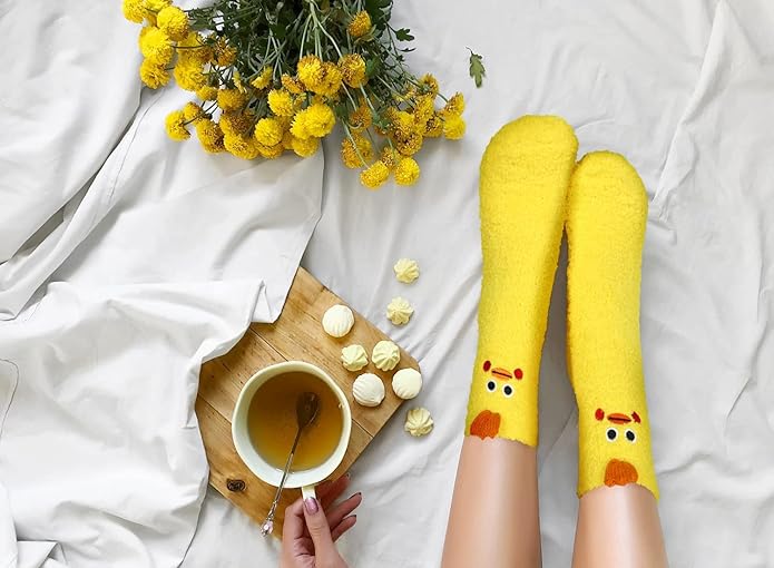 Benefeet Sox Cute Animal Fuzzy Socks for Women Girls Funny 3D Animal Cozy Socks Fluffy Slipper Socks Plush Comfy Soft Socks