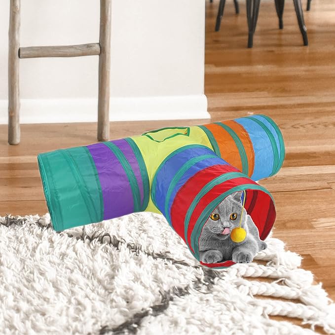 Cat Toys Cat Tunnel and Cat Cube Pop Up Collapsible Kitten Indoor Outdoor Toys-Collapsible 3 Way or 1wayCat Tube- for Cat, Puppy, Kitty, Kitten, Rabbit (Blue)