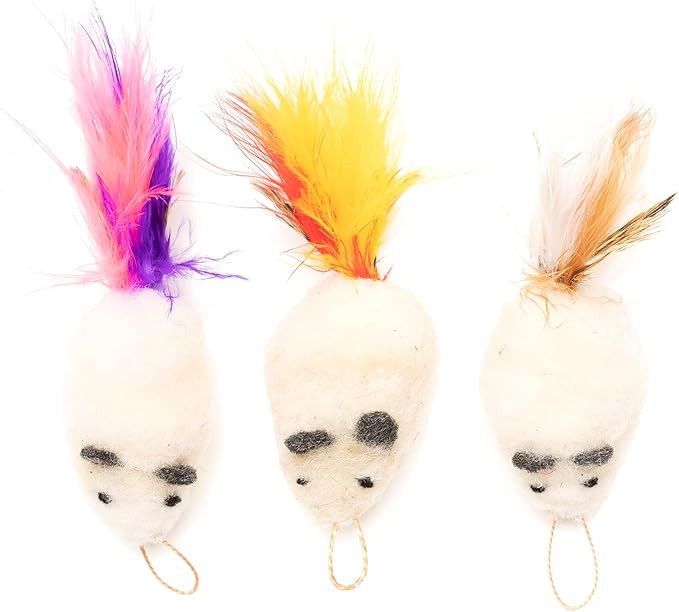 GoCat Cat Lures Wooly Feather Mouse 3 Pack