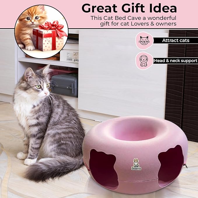 Peekaboo Cat Tunnel Bed-Large, Scratch-Resistant Donut Cave for Indoor Cats Up to 30-45 lbs, Detachable & Washable Design, Perfect Cozy Play & Rest Spot for Cats and Small Dogs (Pink, Large)