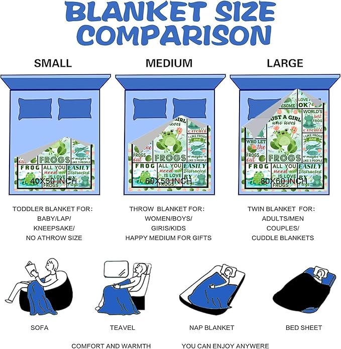 Cute Frog Gifts Blanket Funny Frogs Themed Throw Blankets for Frog Lover Adults Women Girls Christmas Birthday Gifts Decor Throw Blanket 50"X40"