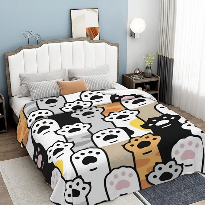 Cute Cat Foot Paw Blanket, Soft Blankets Flannel Bed Throw Cozy Lightweight Plush Gifts for Kids Boys Girls Women Men Sofa Couch Bedroom Living Rooms Warm All Season, Home Decor, 80"x60"