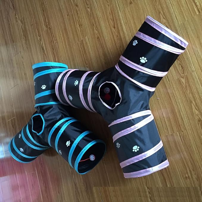 Cat Tunnels, Pet Ferret Rabbit Bunny Tunnels Tubes Subway Habitats, Y-Style, DIY Cat Peekaboo Maze House Tent Bed, Kitten Interactive Toy (Y Type 3 Way (Straight))