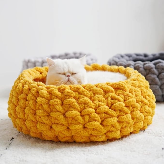 Cat Nest Bed – Premium Handwoven Washable Extra Soft and Warm Indoor House Furniture (DGreen,Medium)