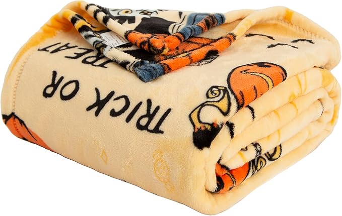 Pumpkin Reversible Fleece Throw Blanket, 50' x 70', Happy Halloween Print, 320 GSM Super Soft Warm Cozy Blanket for Couch Sofa, Orange Home Decor