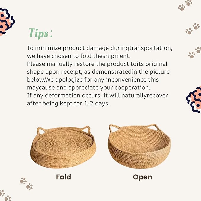 Woven Cat Bed for Indoor Cat,Straw Cat Nest- Wicker Bed for Cat/Dog/Pet with Cushion, Pillow, and Bamboo Mat - Handmade Cat House - Large Cat Basket Bed, Rattan Cat Bed