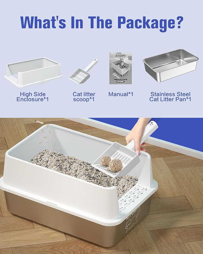 2PACK Stainless Steel Litter Box, Metal Litter Box with Lid High Sides, XL Extra Large Litter Box for Big Cats, Never Absorbs Odors, Leak-Proof, Stain-Free, Easy to Clean, Scoop Included(White)