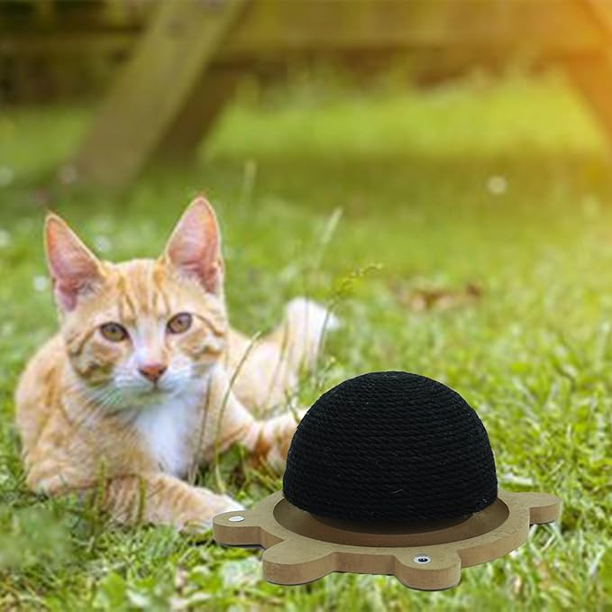 2 in 1 Cat Scratch Post - Wooden Base, Mushroom Sisal Post, Cats Interactive Track Ball Toy - Cat Scratcher Toys for Indoor Fun