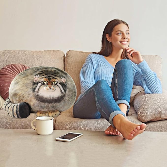 Cat Plush Pillow,Pallas Cat Plush Body Pillow,Kitten Plush Throw Pillow,Soft & Comfortable Stuffed Animal Plushies,Gift for Girls Boys Girlfriend(18 in)