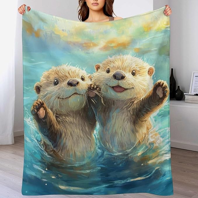 Otter Gifts for Girls & Boys - Soft, Warm Fleece & Flannel Plush Blankets for Bed, Sofa, Couch - 50"x60"
