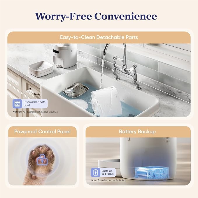 Automatic Cat Feeder, Smart Scale Tracks Pet's Food Intake, App Remote Feeding, 3.6L Timed Food Dispenser for Cats and Dogs, Up to 10 Meals Per Day, Stainless Steel Bowl, Dual Power Supply