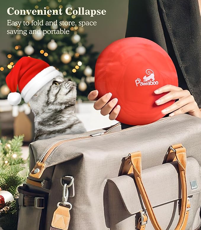 Pawaboo Cat Tunnel Bed Under Christmas Tree, 35.4'' Christmas Cat Toy Circle Tunnel with Toy Ball, Decorative Christmas Festive Foldable Kitty Tube Tunnel for Cat Small Animal (Red Xmas Tree)