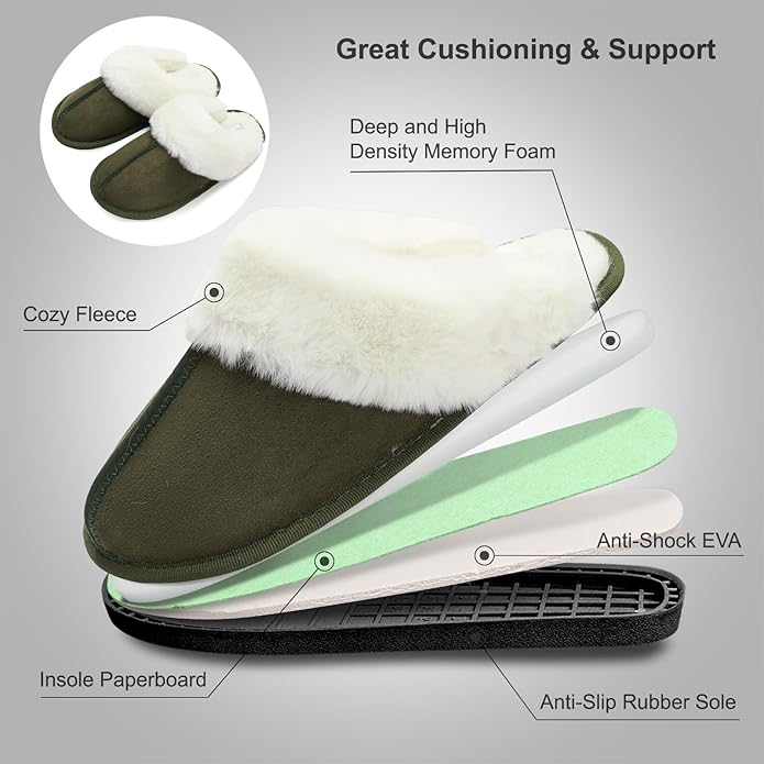 Besroad Winter Fuzzy House Slippers Sandals Plush Faux Fur Fluffy Flats Slippers Warm Slide Shoes for Women