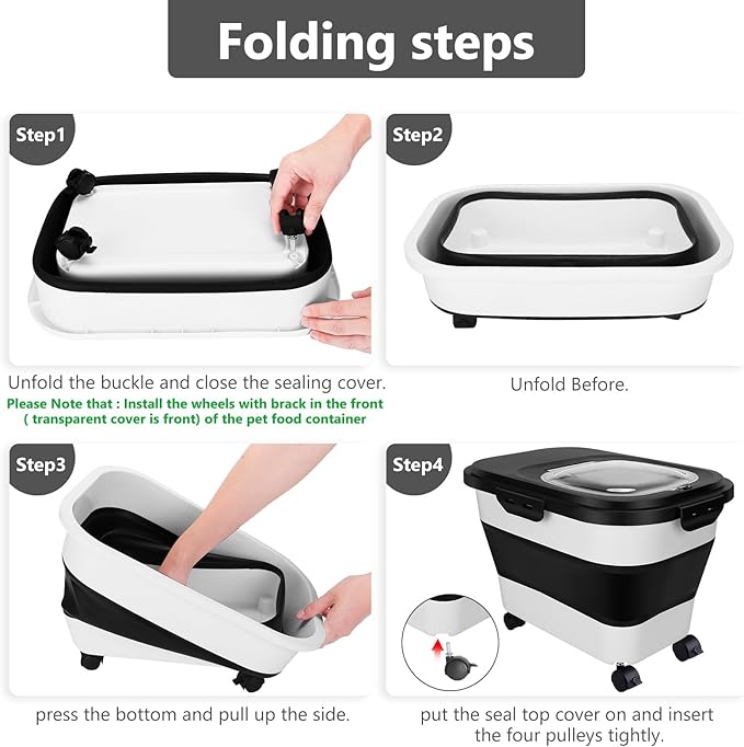 2 PCS Dog Food Storage Containers 15-20 Lbs Collapsible Dog Food Storage Container - with Measuring Cup &Scoop(black+black)