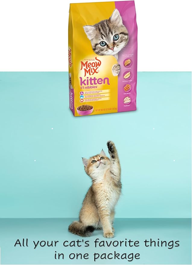 Meo Mix cat Food Dry Bundle, Includes 01 Bag Meo Mix Kitten (3.15 lb), 01 kit with 3 Mouse Toys and a Booklet.