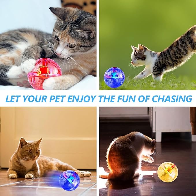 Sratte 6 Pieces Ghost Hunting Cat Ball Activated Cat Toy Ball Motion LED Light Cat Balls Motion Cat Dog Interactive Toys Pet Glowing Mini Running Exercise Ball Toys for Animals Activity(Clear)