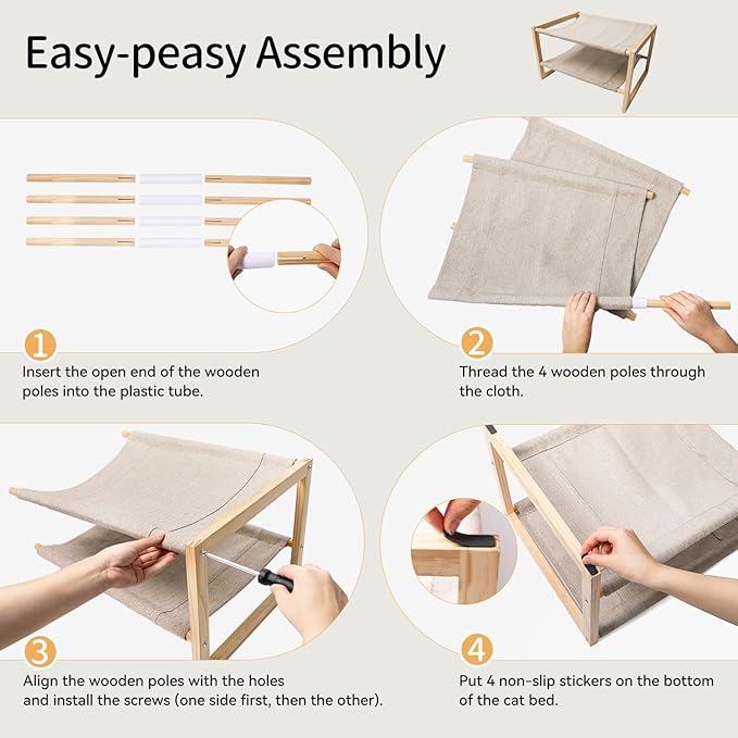 Cat Hammock, Dog Bed, Cat Beds for Indoor Cats, Pine Wood Double Cat Bed, 2 Tier Elevated Cat Bed with Breathable & Washable Covers, 20 x 16.5 x 13 Inch