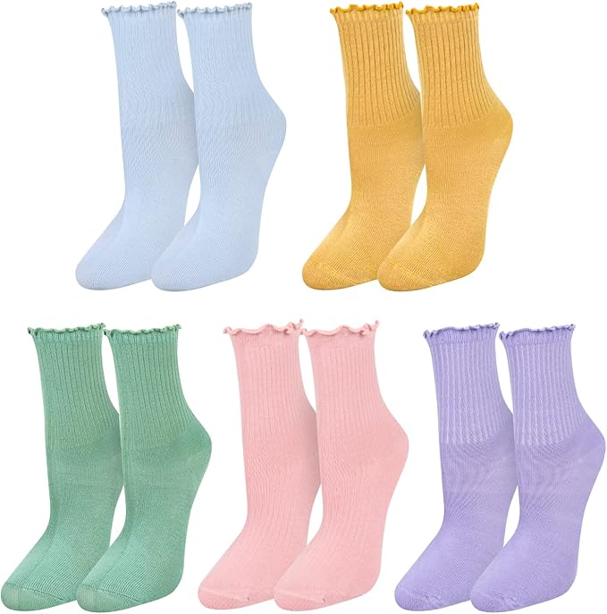 Benefeet Sox Womens Girls Ruffle Crew Socks Novelty Cute Frilly Dress Socks Cotton Lettuce Trim Turn-Cuff High Ankle Sock