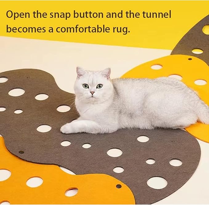 Cat Tunnel for Indoor, Foldable Felt Cat Tunnel Tube,DIY Cats Play Mat Cat Activity Rug Toy for Interactive/Exercise,for Cats Dogs and Rabbits Random Combinations (Brown&Yellow)