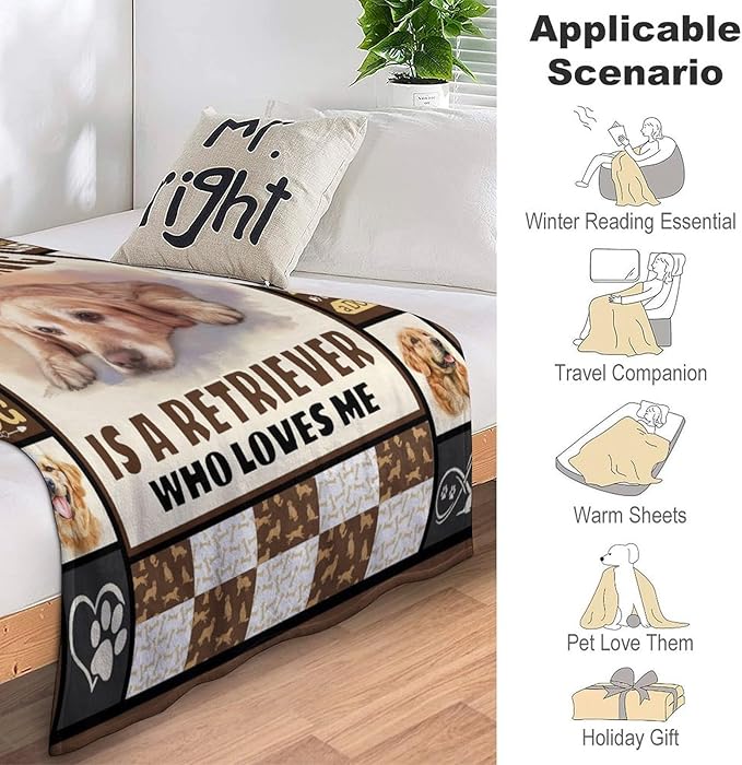 Golden Retriever Dog Print Blanket Best Dog Pet Animal Throw Blankets for Couch Sofa Stuff Decor Gifts Lightweight Soft Cozy Fleece Plush Warm Flannel Bedding for Lover Man Woman Teen Adults 40"x50"