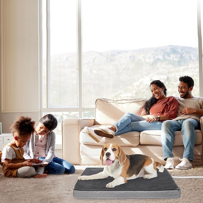 Orthopedic Foam Heated Pet Bed, Auto Temperature Control, Waterproof, Chew Resistant Cord, for Dogs/Cats (Medium, Black)