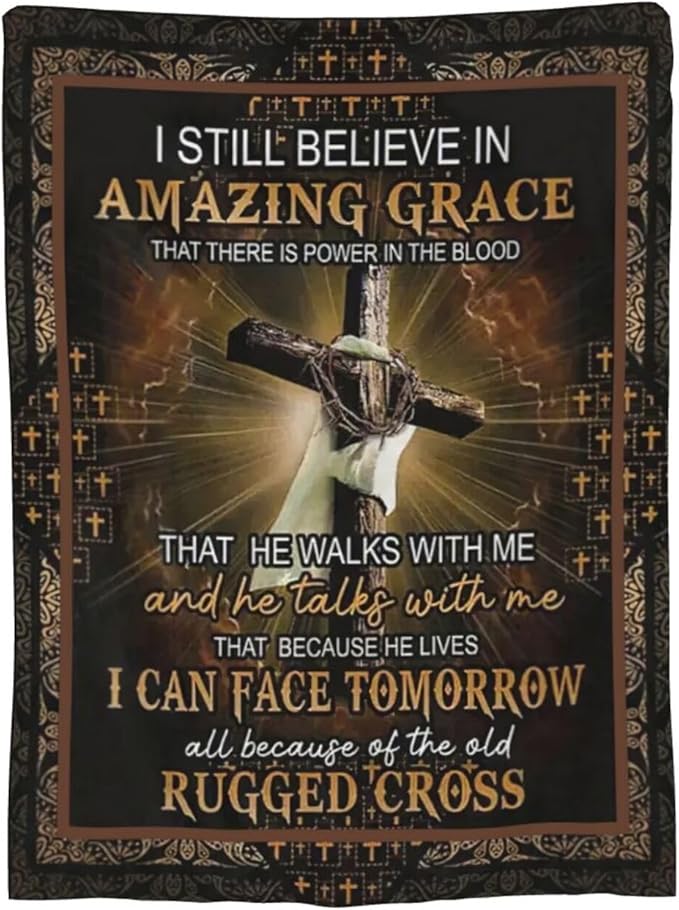 Retro Christian Cross Blanket Amazing Grace Throw Blanket Religious Decor Stuff Merch Cozy Flannel Fleece Soft Plush Fuzzy Warm Lightweight Bedding Christian Gifts for Women Men Girls Kids 50"X40"