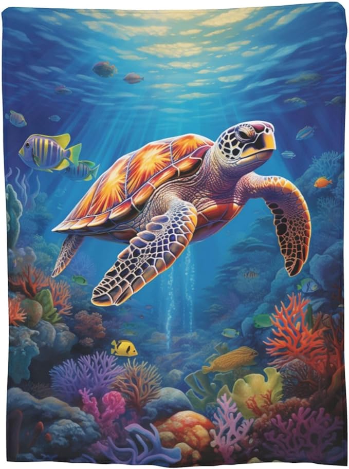 Sea Turtle Blanket Turtles Shell Ocean Flannel Throw Blankets for Home Decor Couch Bed Sofa Soft Fuzzy Lightweight Gifts 80x60 Inches