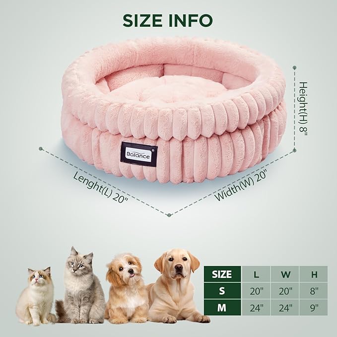 BALANCE Cat Bed Kitten Bed, Washable Round Cat Beds for Indoor Cats,Super Soft Plush Faux Fur Pet Bed for Puppy and Kitten with Anti-Slip Bottom