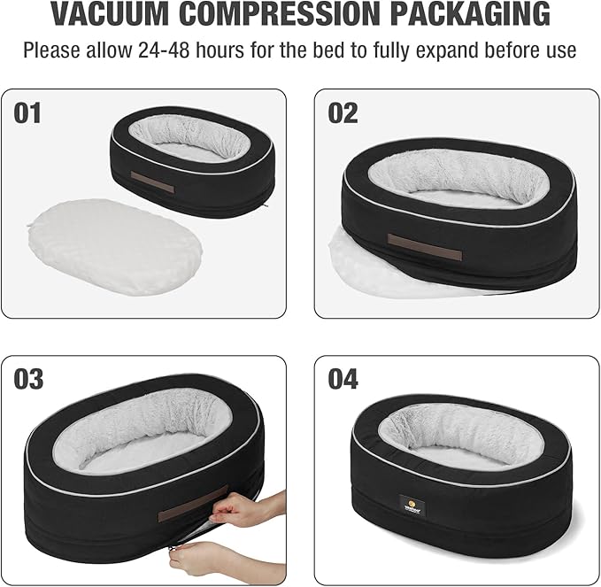 Veehoo Orthopedic Cat Bed for Indoor Cats, Oval Washable Cat Bed with Egg Crate Foam Support, Indoor Donut Puppy Cat Bed Bolster Dog Bed with Removable Cover & Non-Slip Bottom, Black