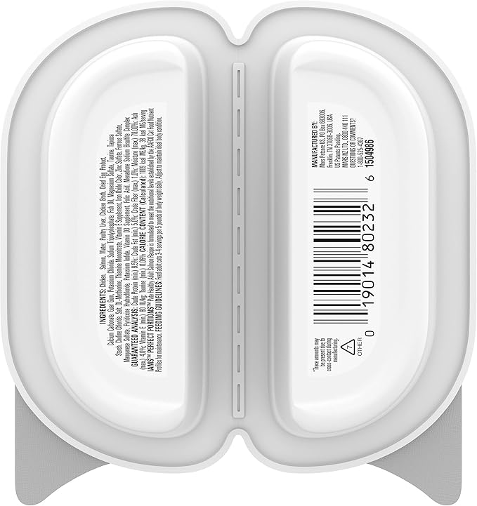 IAMS Perfect Portions Healthy Adult Grain Free Wet Cat Food Paté, Salmon Recipe, 2.6 oz. Easy Peel Twin-Pack Trays (24 Count, 48 Servings)