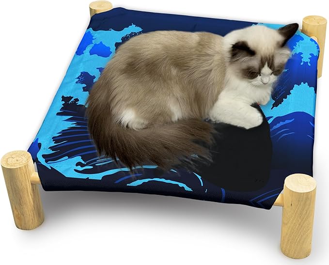 Japanese Waves Cat Beds, Wooden Cat Beds for Indoor Cats, Small Animal Beds for All Seasons, Pet Beds, Cute Cat Hammock
