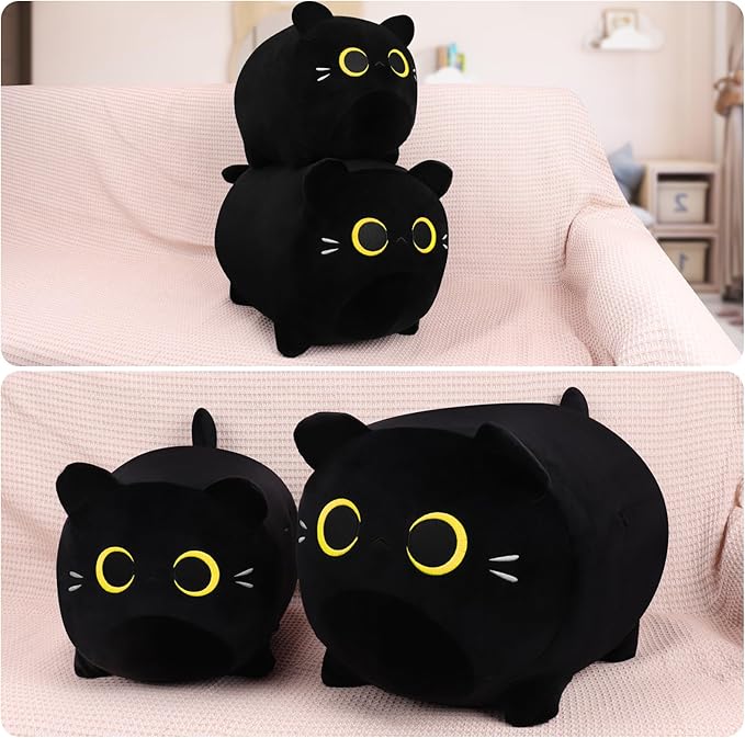 Cute Soft Plush Cat Plushie - 11.8'' Black Cat Stuffed Animal, Cat Plush Pillow for Kids, Girls & Boys