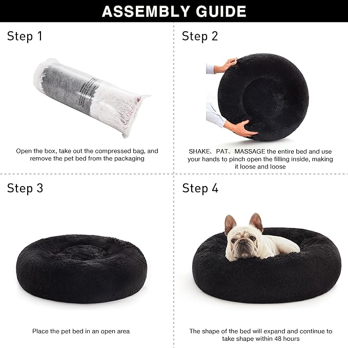 Love's cabin 24in Cat Beds for Indoor Cats - Cat Bed with Machine Washable, Waterproof Bottom - Black Fluffy Dog and Cat Calming Cushion Bed for Joint-Relief and Sleep Improvement