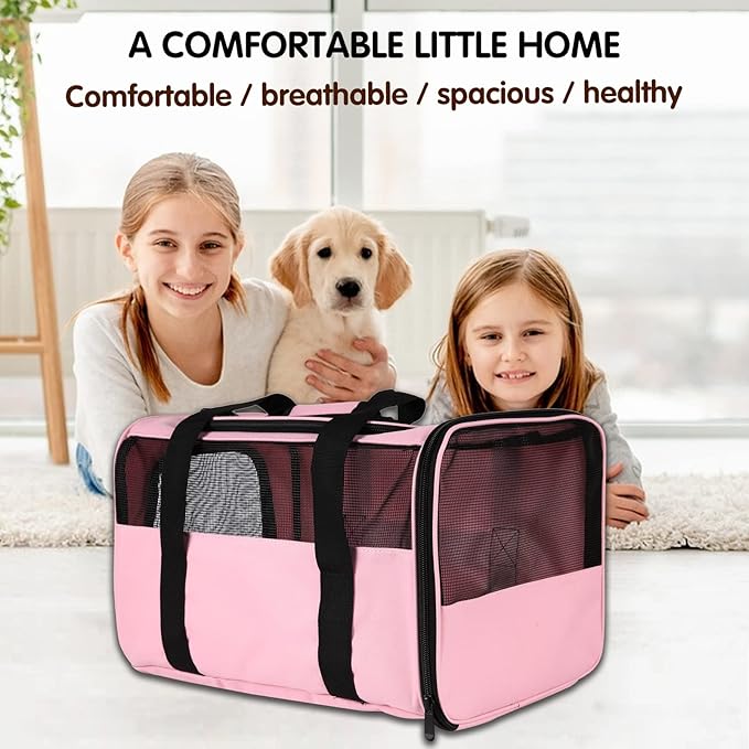 Carriers Soft-Sided Pet Carrier Pink for Medium Large Cats Dogs Undertake 35Lbs,Ventilated Mesh Windows,Top Load Cat Carrier with Airline Approved(X-Large,Pink)