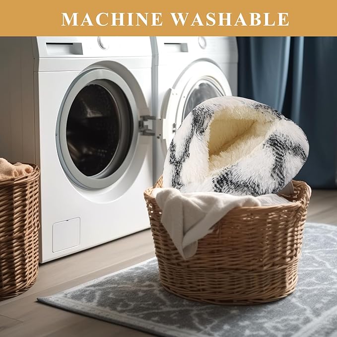 Dog Beds for Small Dogs, Cat Bed Cave, Washable Cute Cat Bed, Cozy Nook Pet Bed for Dogs or Cats, Anti-Slip Puppy Bed Fits up to 5 lbs Pets(Grey-White, 16" x 16")