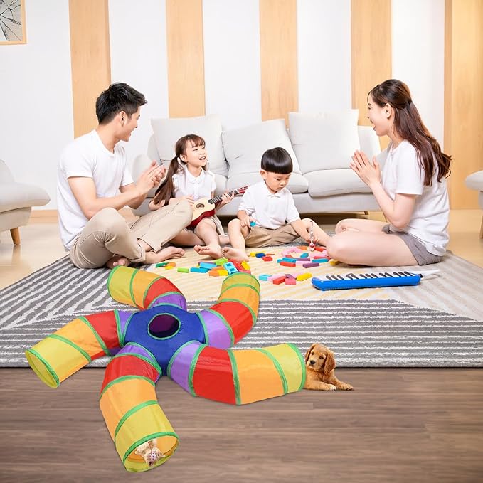 Cat Tunnels for Indoor Cats, 5 Way Cat Tubes and Tunnels Collapsible S-Shaped Cat Toys, Kitty Tunnels with Play Ball, Interactive Pet Tube Toys for Puppy, Kitty, Kitten, Rabbit, Multicolor