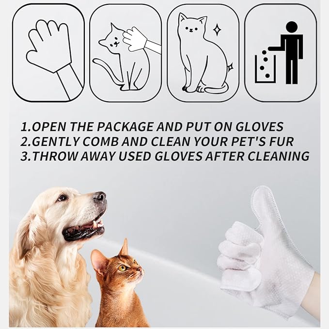 Extra Thick Pet Bathing Wipes for Dogs & Cats,Cleaning & Deodorizing Grooming Gloves,Nourish Fur Glove Wipes for Daily Care and Traveling,Rinse Free,Unscented,3 Pack,18 PCS
