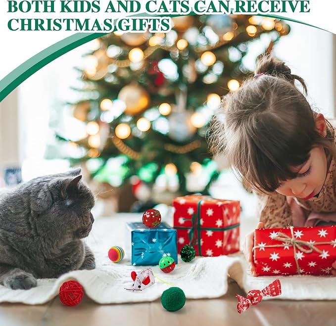 Shappy 31 Pcs Christmas Cat Toy Gifts Bag Set Assorted Toys Variety Cat Christmas Toys Xmas Gift Set for Kitten Kitty
