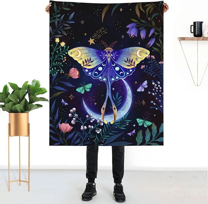 Moon Moth Throw Blanket Soft Cozy Lightweight Blanket for Couch, Bed, Sofa - Moth Pattern Decorative Plush Flannel Blanket for Women, Men, Kids 50"x40"