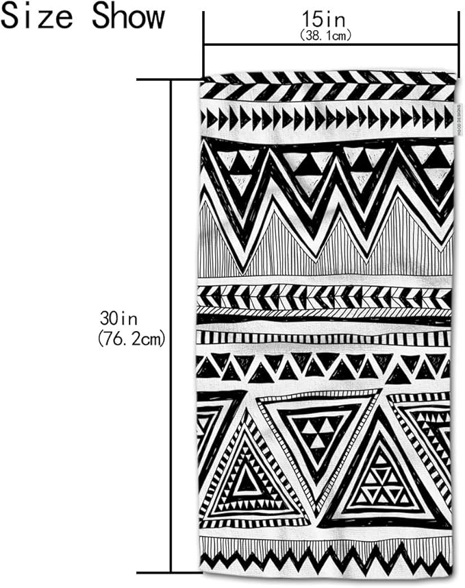 HGOD DESIGNS Tribal Vintage Black & White Tribal Cotton Bath Towels (15"X30")