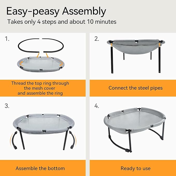 Cat Bed, Breathable Cat Hammock, Free-Standing Elevated Cat Bed for Indoors and Outdoors, Easy Assembly Cat Hammock Bed with Removable Washable Mesh for Cats up to 30 lbs, 20 in x 16.5 in x 8 in