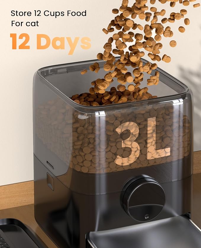 oneisall Automatic Cat Feeder, Timed Cat Feeder with Stable Structure, Dry Food Dispenser with Backup Power, Programmable, 1-6 Meals Per Day Pet Food Dispenser with Desiccant Bag