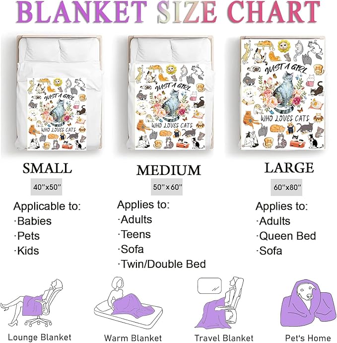 Cat Blanket Gifts for Girls Women, Cat Blankets Gifts for Cats Lovers, Cats Lovers Birthday Decoration Throw Blanket 80" x 60"
