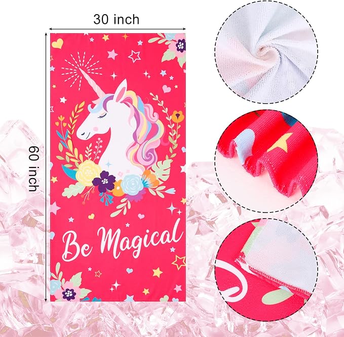 LIVILAN Unicorn Beach Towel for Girls Kids, Oversized Rainbow Beach Towel Microfiber Quick Dry Sand Free Pool Yoga Bath Cute Thin Towel, Toddler Beach Towel Blanket Unicorn Gifts, 30”x60”