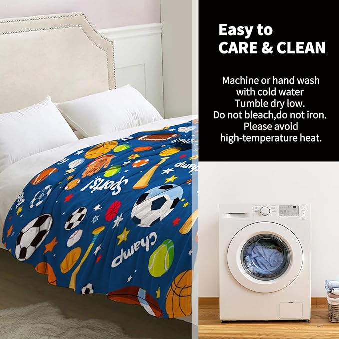 Sports Blanket Gifts for Boys Men Dad Husband Son Birthday Christmas Valentine Presents Football Soccer Baseball Basketball Theme Decor Kids Adults Teen Bedroom Couch Sofa Soft Flannel Throws 60"x50"