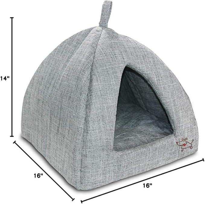 Pet Tent-Soft Bed for Dog and Cat by Best Pet Supplies - Gray Linen, 16" x 16" x H:14"